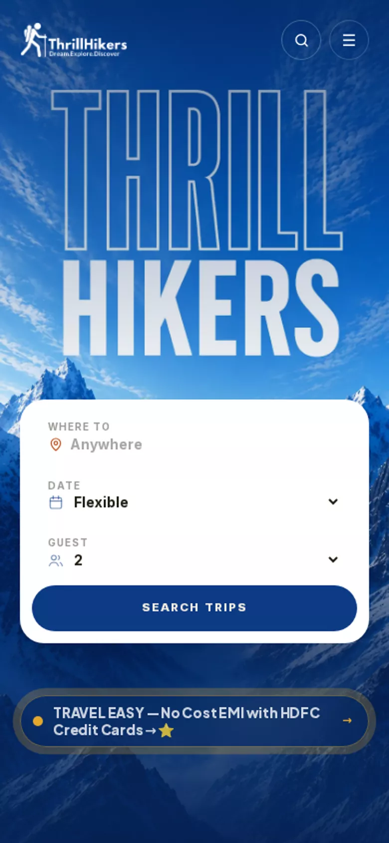 ThrillHikers mobile product interface