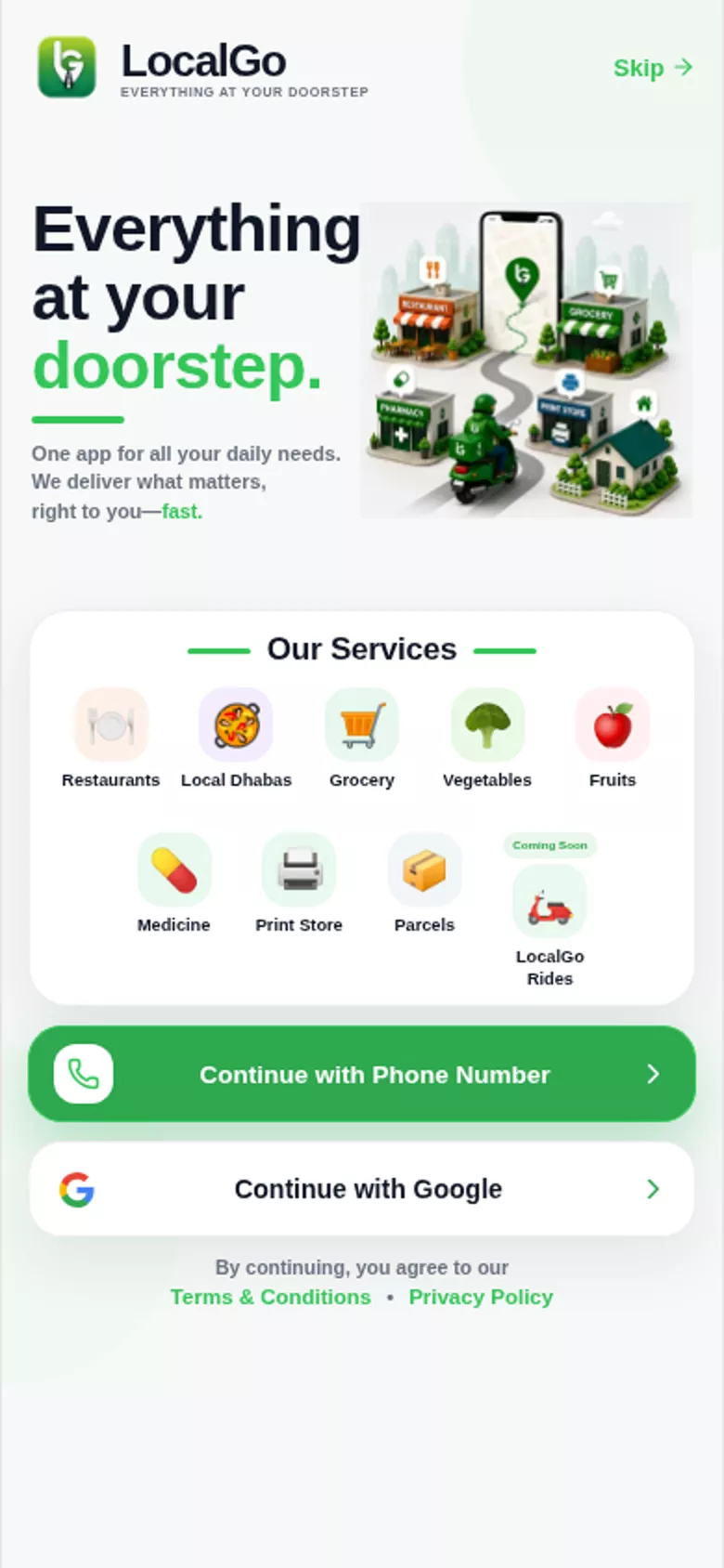 LocalGo mobile product interface